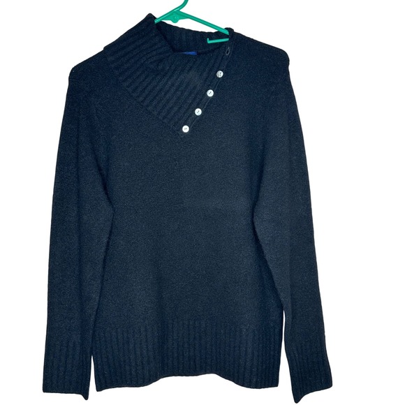 Charter Club NWT Women's M Wool blend Baby Mousse Black Buttoned Mock Neck - Picture 1 of 7